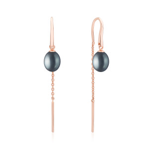 Cercei lungi cu lant si perle naturale negre din argint placat cu aur roz DiAmanti SK22237GE_B-G (Argint 925‰ 1,05 g.)